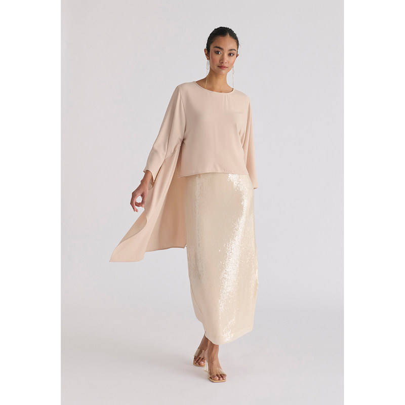 Round Neck Cape Top In Cream | PAISIE | Wolf & Badger