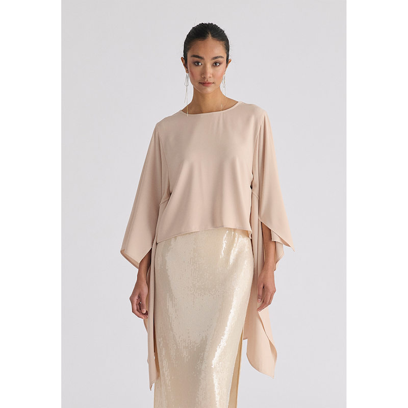Round Neck Cape Top In Cream | PAISIE | Wolf & Badger