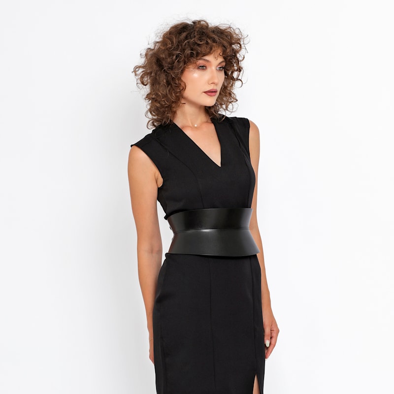 Haute Cuir Sculpted Leather Corset Women Belt - Black