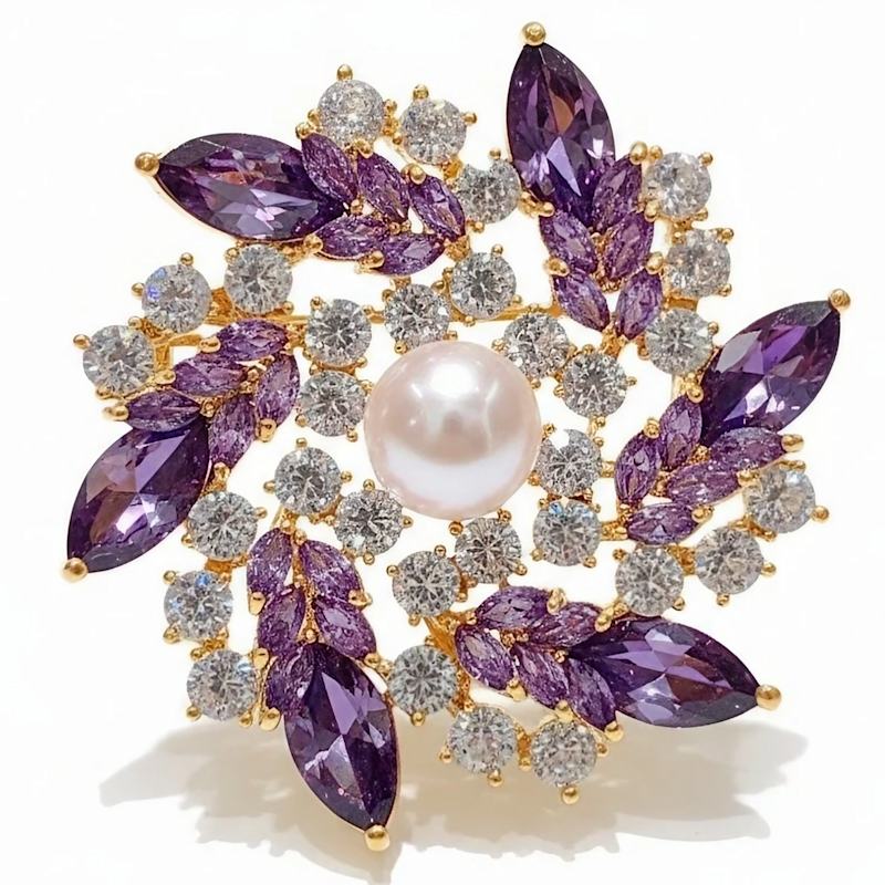 Thumbnail of Royal Amethyst & Freshwater Pearl Floral Brooch image
