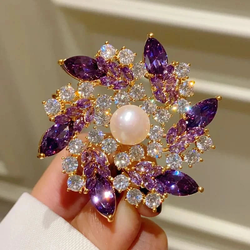 Thumbnail of Royal Amethyst & Freshwater Pearl Floral Brooch image