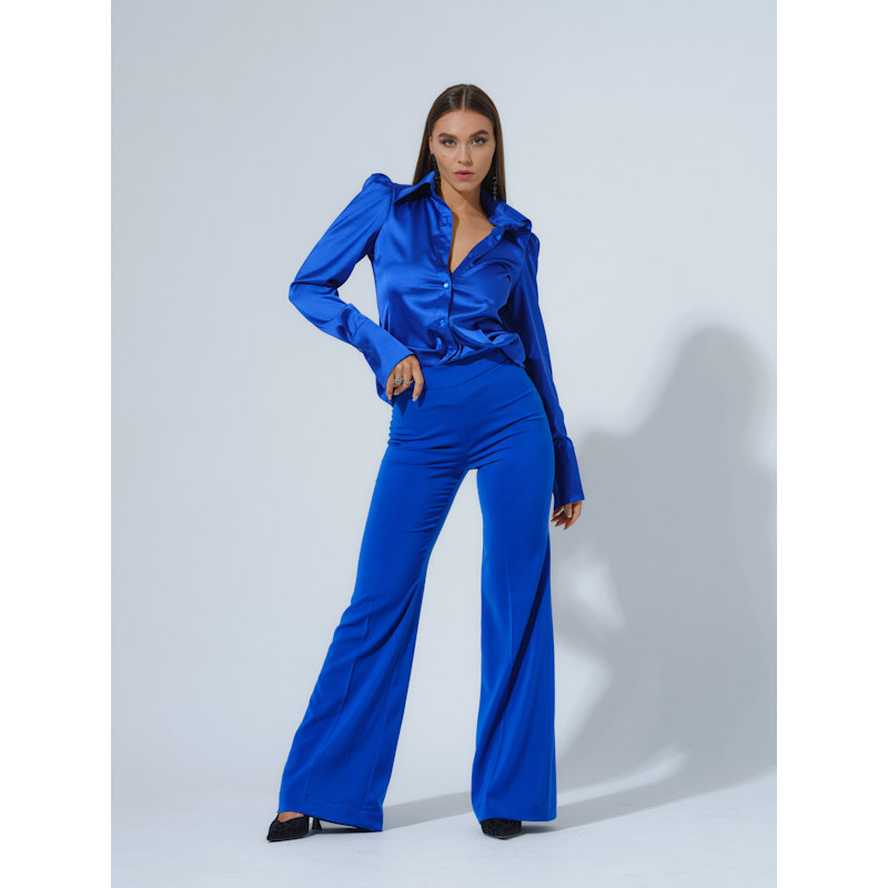 Royal Azure Fitted Satin Shirt | Tia Dorraine | Wolf & Badger