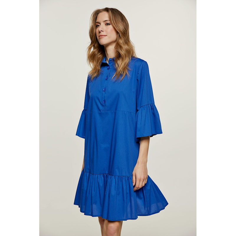 Thumbnail of Royal Blue Bell Sleeve Dress With Ruffle Hem image