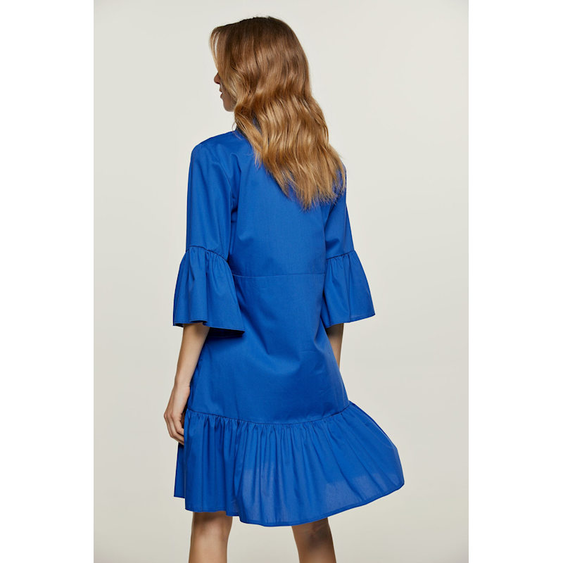Thumbnail of Royal Blue Bell Sleeve Dress With Ruffle Hem image