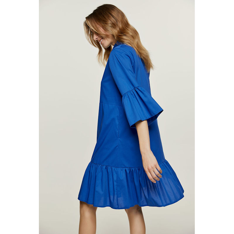 Thumbnail of Royal Blue Bell Sleeve Dress With Ruffle Hem image