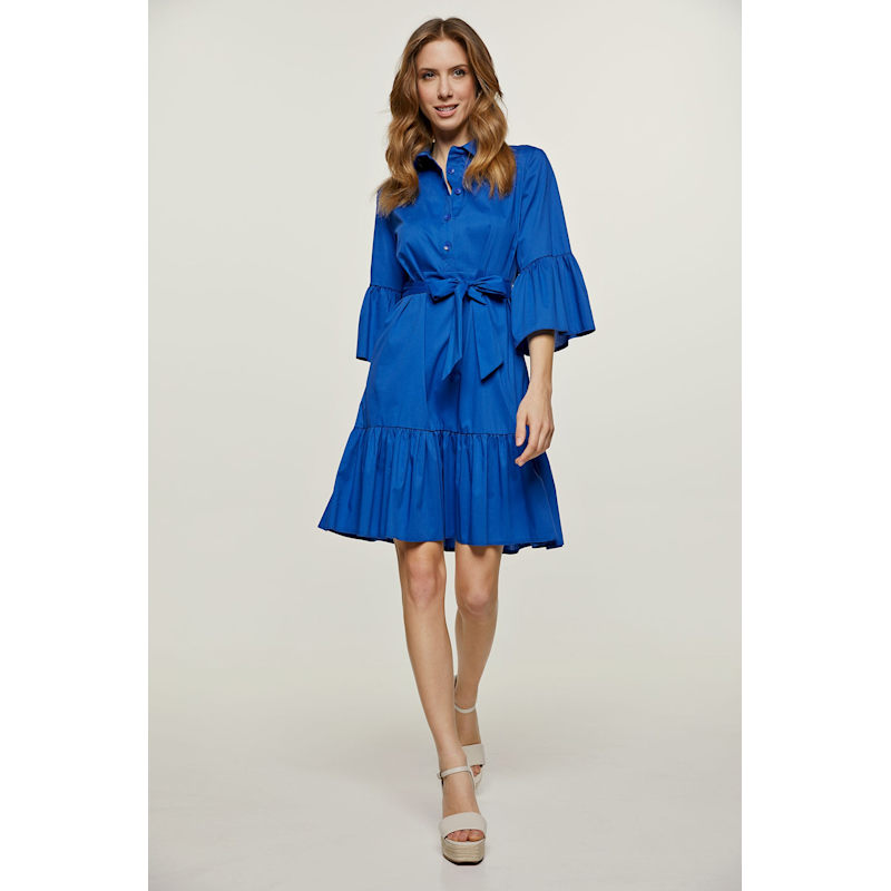 Thumbnail of Royal Blue Bell Sleeve Dress With Ruffle Hem image