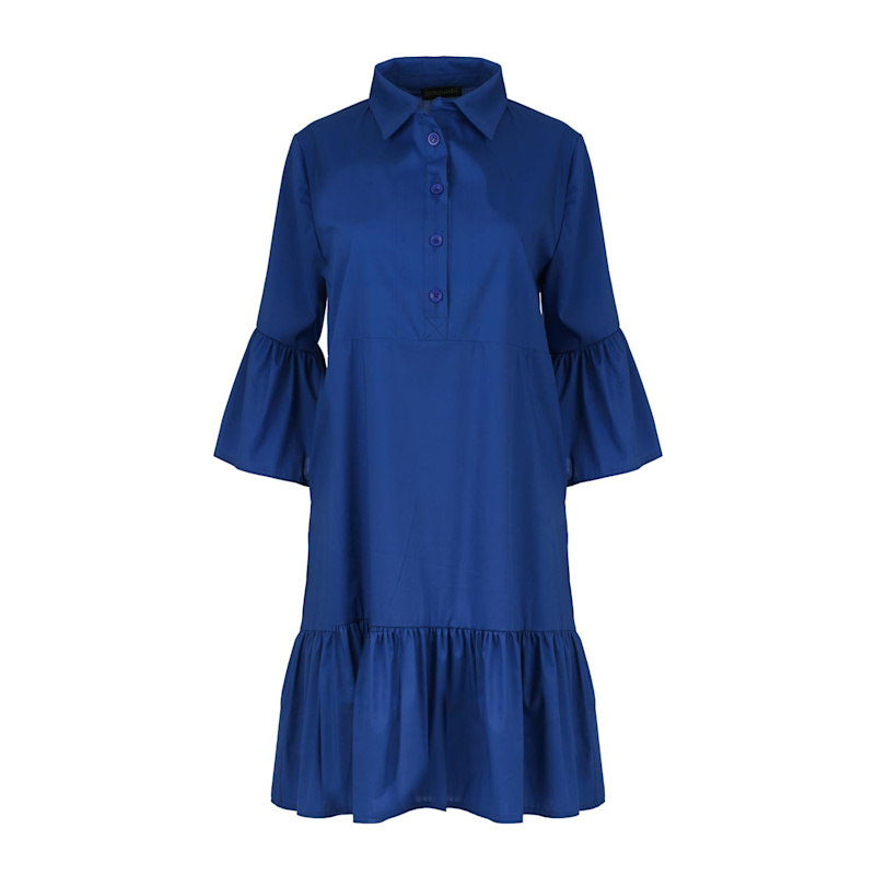 Thumbnail of Royal Blue Bell Sleeve Dress With Ruffle Hem image