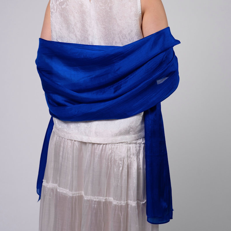 Thumbnail of Royal Blue Silk Scarf – Hand-Dyed Mulberry Silk, Eid & Evening Wrap image