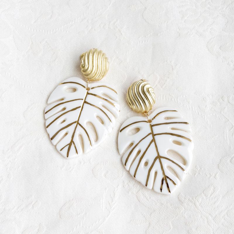 Thumbnail of Golden Monstera Leaf Statement Earrings image