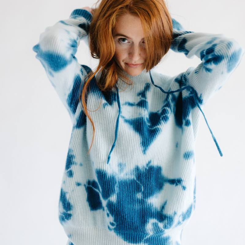 Cashmere Hoodie - Indigo Shibori Tie Dye | Zenzee | Wolf & Badger