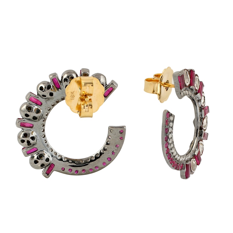 Ruby & Diamond Hoop Earrings In 18K Gold & Silver | Artisan | Wolf & Badger
