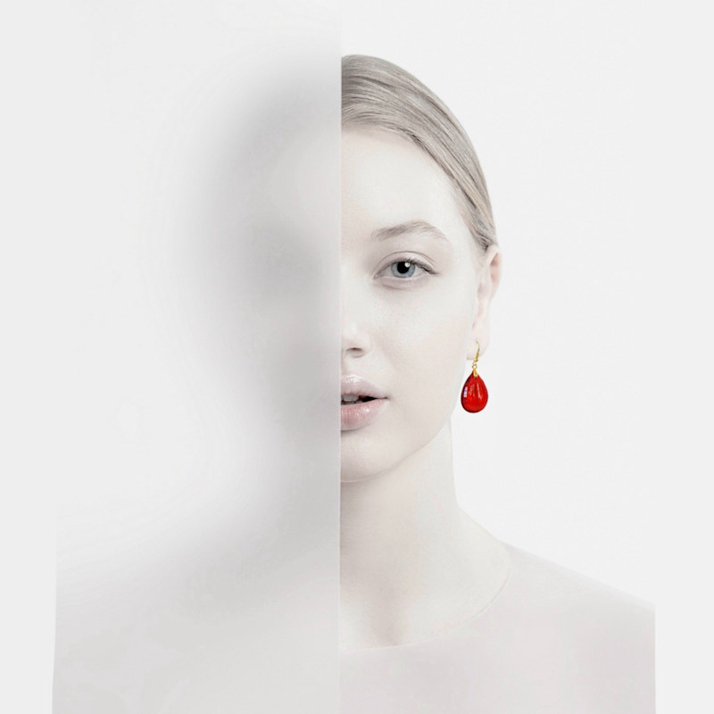 Thumbnail of Ruby Golden Teardrop Glass Earrings image