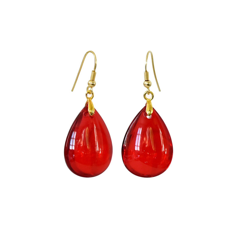 Thumbnail of Ruby Golden Teardrop Glass Earrings image