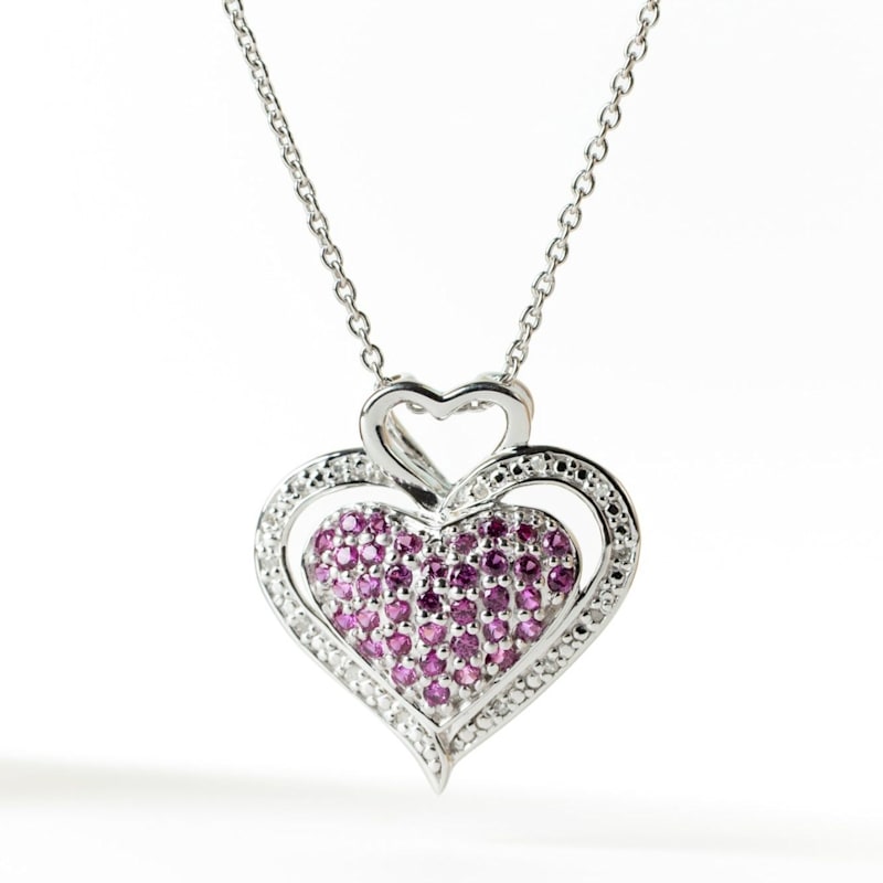 Thumbnail of Ruby Pavé Heart Pendant Necklace image