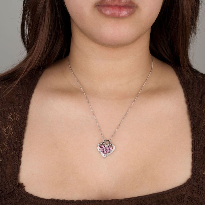 Thumbnail of Ruby Pavé Heart Pendant Necklace image