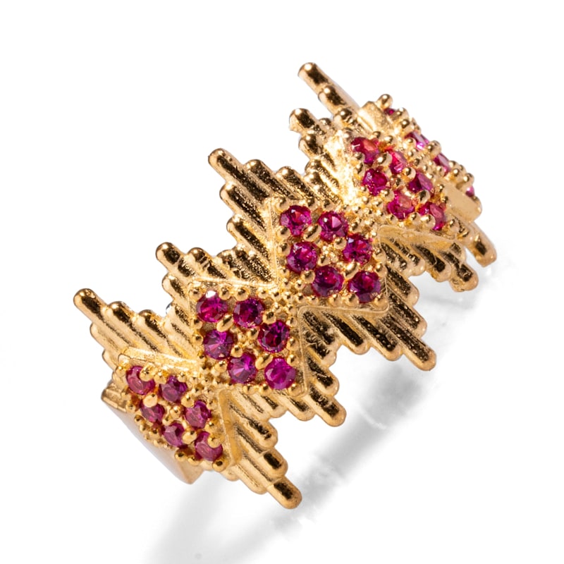 Thumbnail of Ruby Stone & Gold Crown Adjustable Statement Ring - Pink image