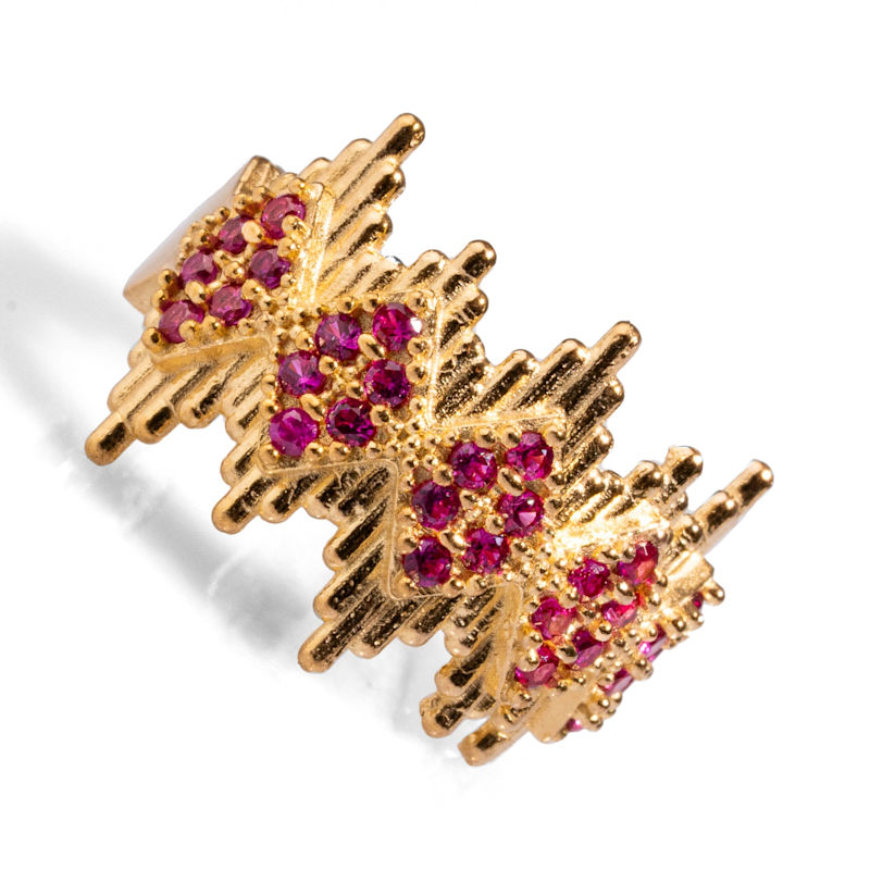 Thumbnail of Ruby Stone & Gold Crown Adjustable Statement Ring - Pink image