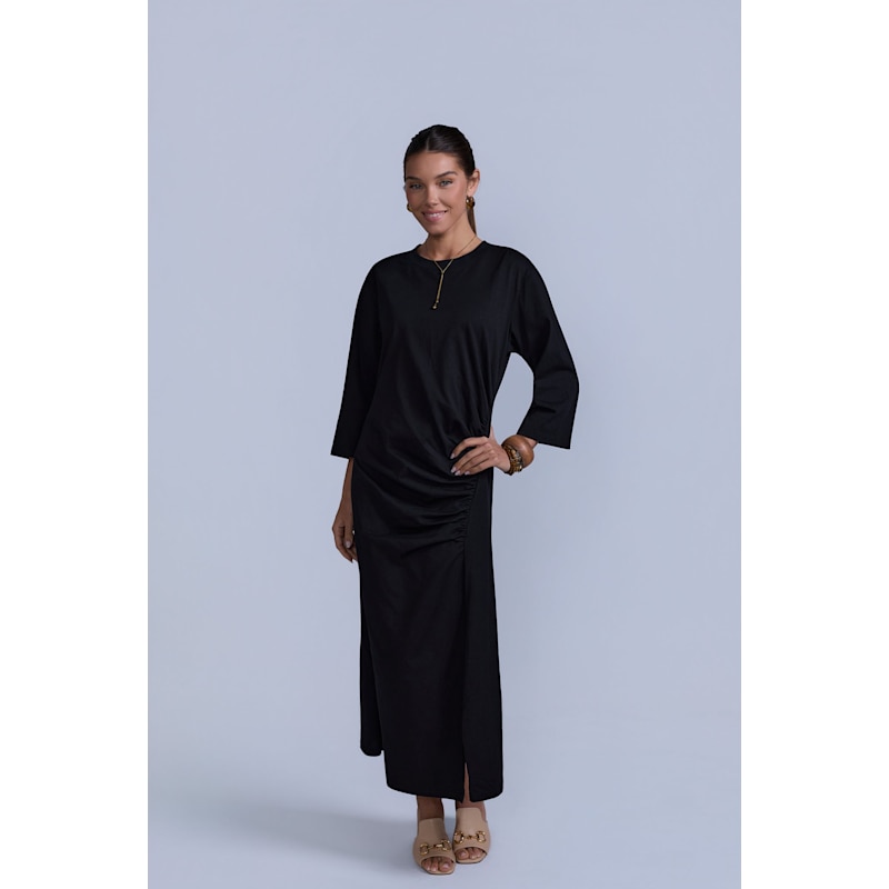 Thumbnail of Ruched Cotton T-Shirt Dress - Black image