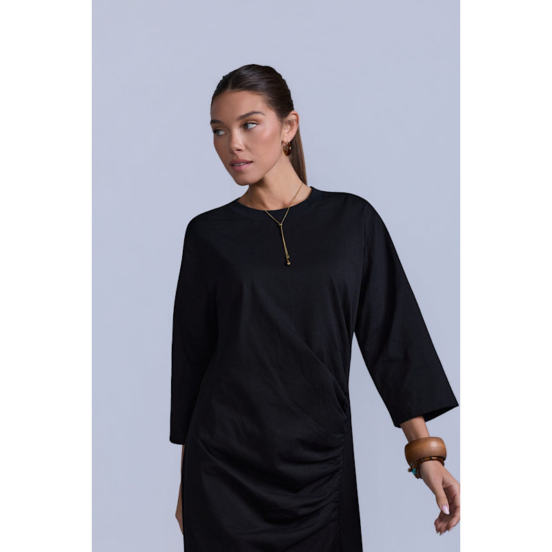 Thumbnail of Ruched Cotton T-Shirt Dress - Black image