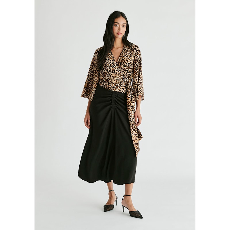 Thumbnail of Ruched Front Midi Skirt In Black image