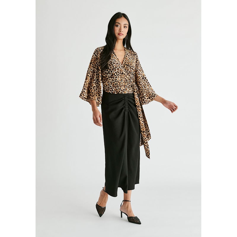 Thumbnail of Ruched Front Midi Skirt In Black image