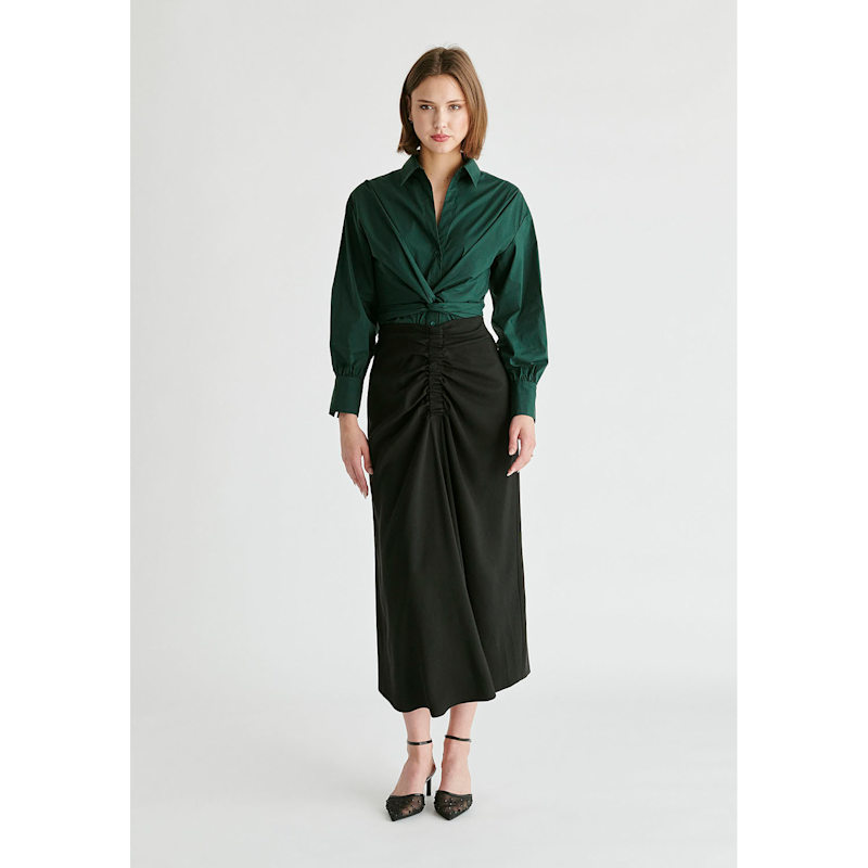 Thumbnail of Ruched Front Midi Skirt In Black image