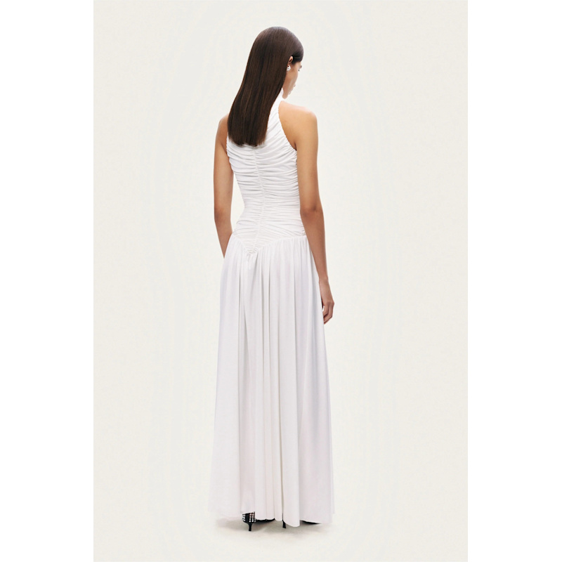 Thumbnail of White Ruched High-Neck Maxi Dress image
