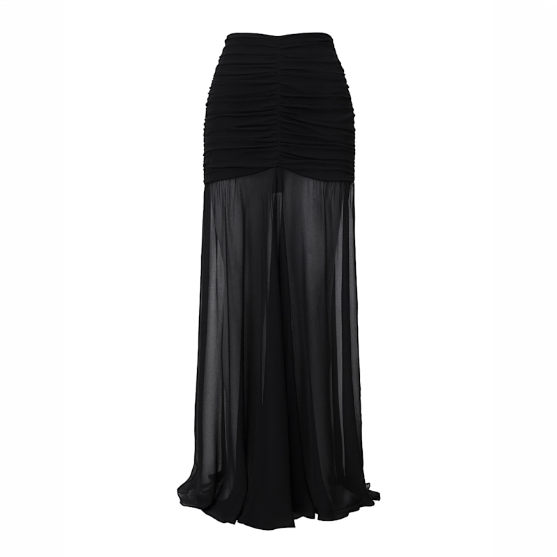 Thumbnail of Ruched Maxi Skirt In Black Georgette Silk image