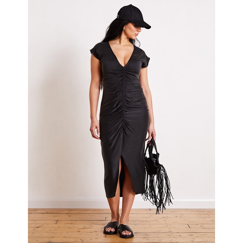sandwashed silk dress The Summer Edit Sandwashed Silk Ruched Dress