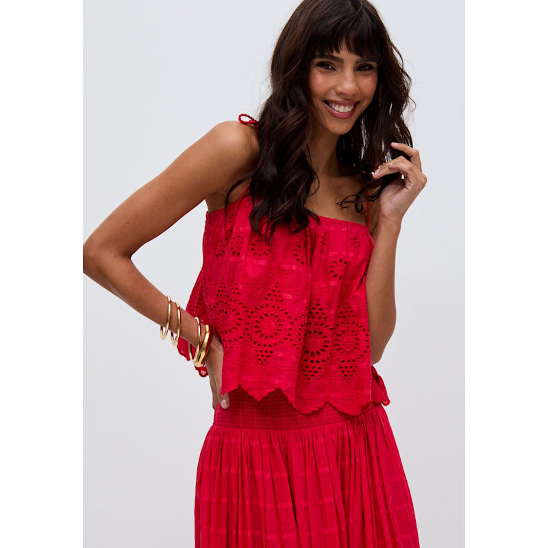 Thumbnail of Rufa Spaghetti Strap Embroidered Cami In Red image