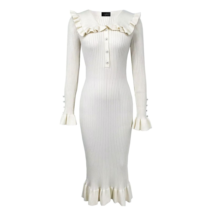 Thumbnail of Ruffled Detailed Knitted Dress Off-White image