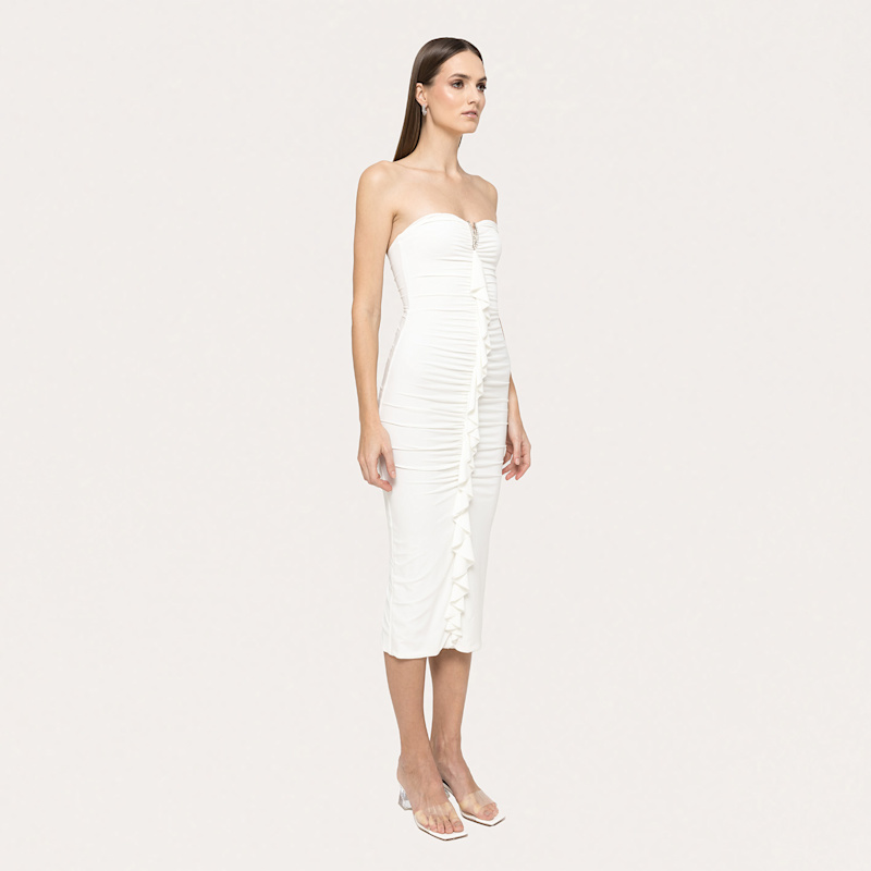 Thumbnail of Ruffled Ruched Jersey Midi Dress White image