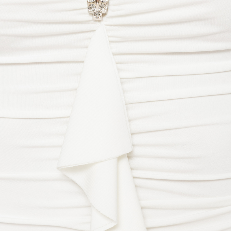 Thumbnail of Ruffled Ruched Jersey Midi Dress White image