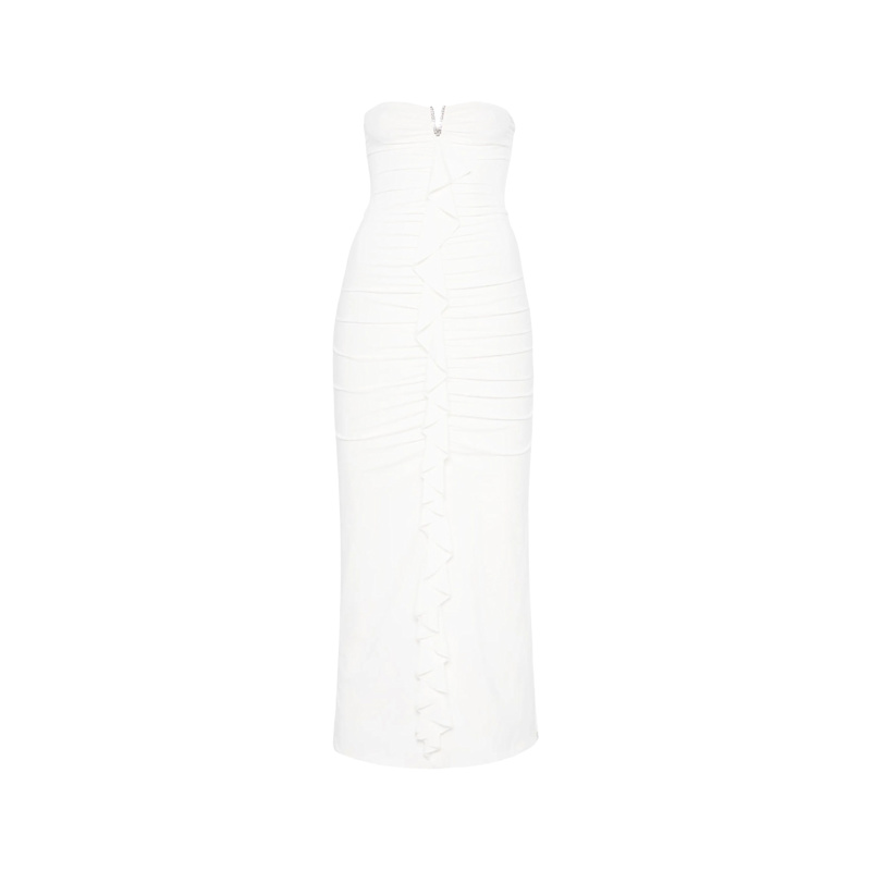 Thumbnail of Ruffled Ruched Jersey Midi Dress White image