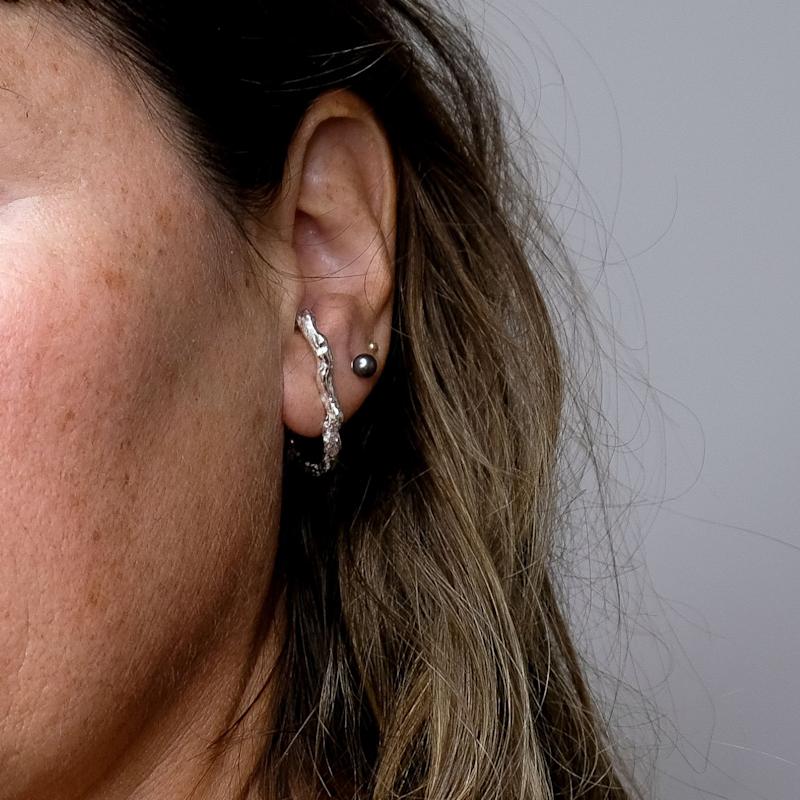 Thumbnail of Rugged Charcoal Cast Ear Hook Hoops In Silver image
