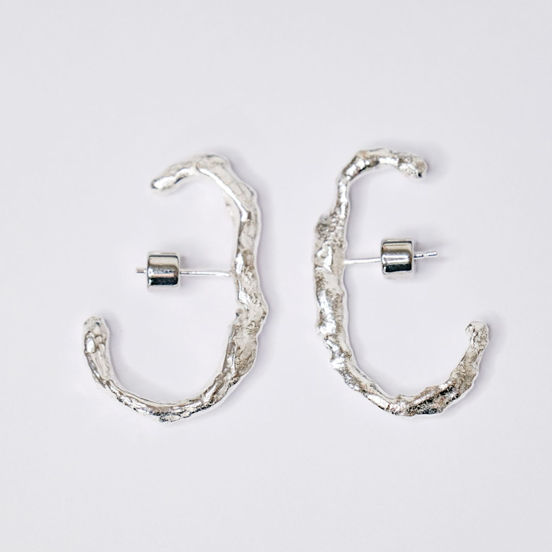 Thumbnail of Rugged Charcoal Cast Ear Hook Hoops In Silver image