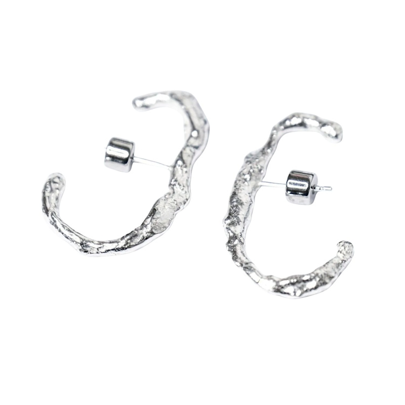 Thumbnail of Rugged Charcoal Cast Ear Hook Hoops In Silver image
