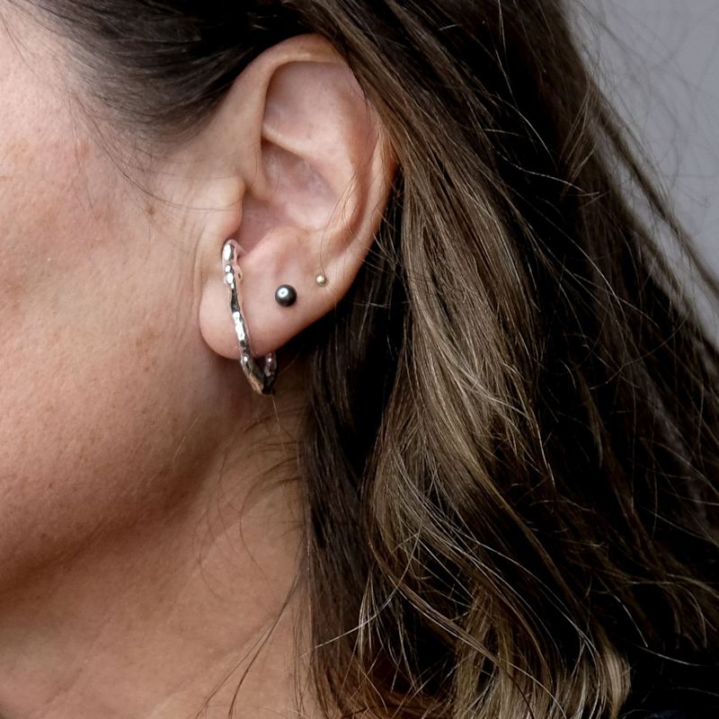Thumbnail of Rugged Charcoal Cast Ear Hook Hoops In Silver image