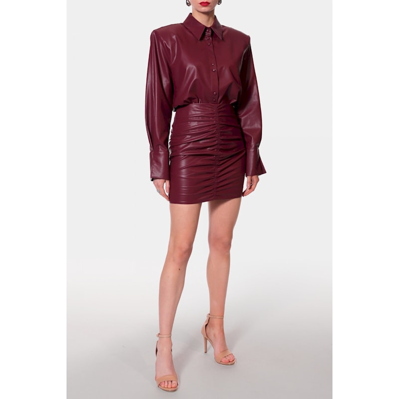 Thumbnail of Ruth Burgundy Wine Vegan Leather Mini Skirt image