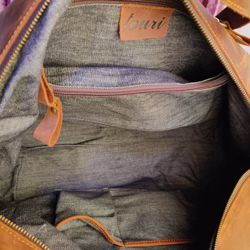Thumbnail of Zip Detail Genuine Leather Holdall - Light Brown image