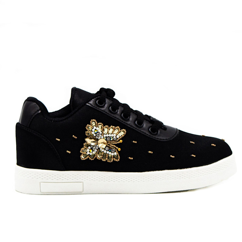 Thumbnail of Rylan Luxury Black Satin Handmade Embellished Tennis Shoe image