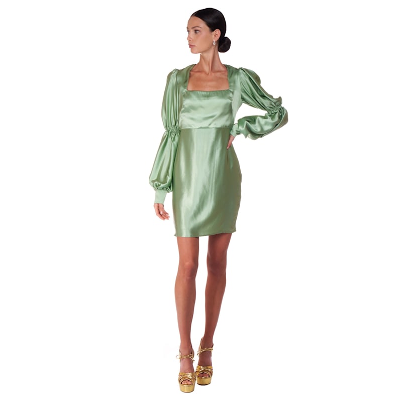 slim fit dress slacks Green Satin Long Sleeve Mini Dress main image 1