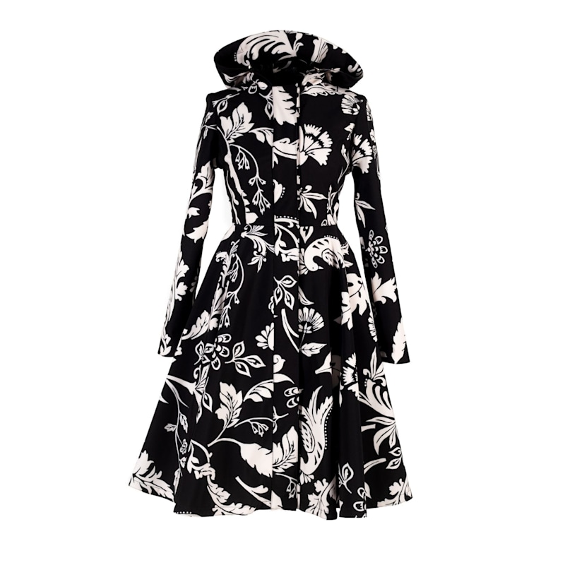 Rainsisters Floral Print Waterproof Coat - Black/white