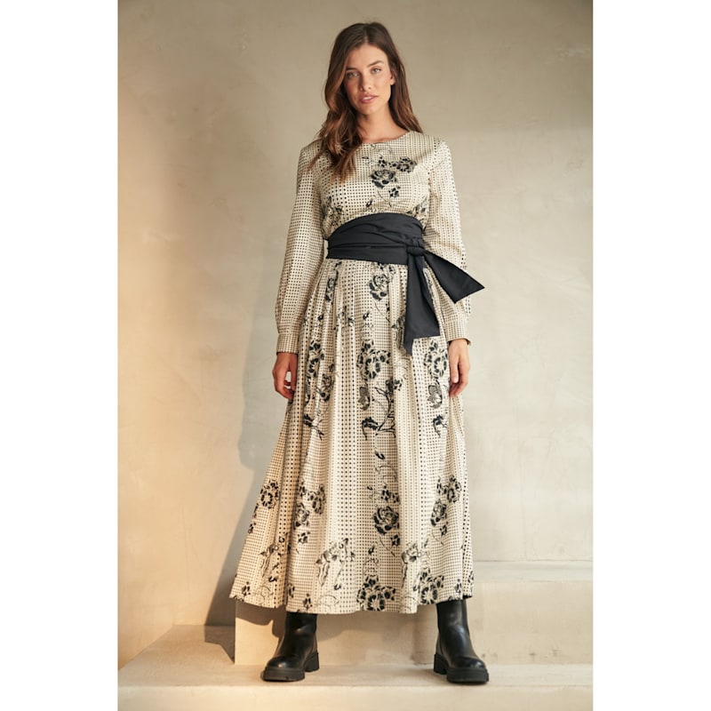 Thumbnail of Dots-Flower-Print Maxi Dress With Detachable Wide Belt image
