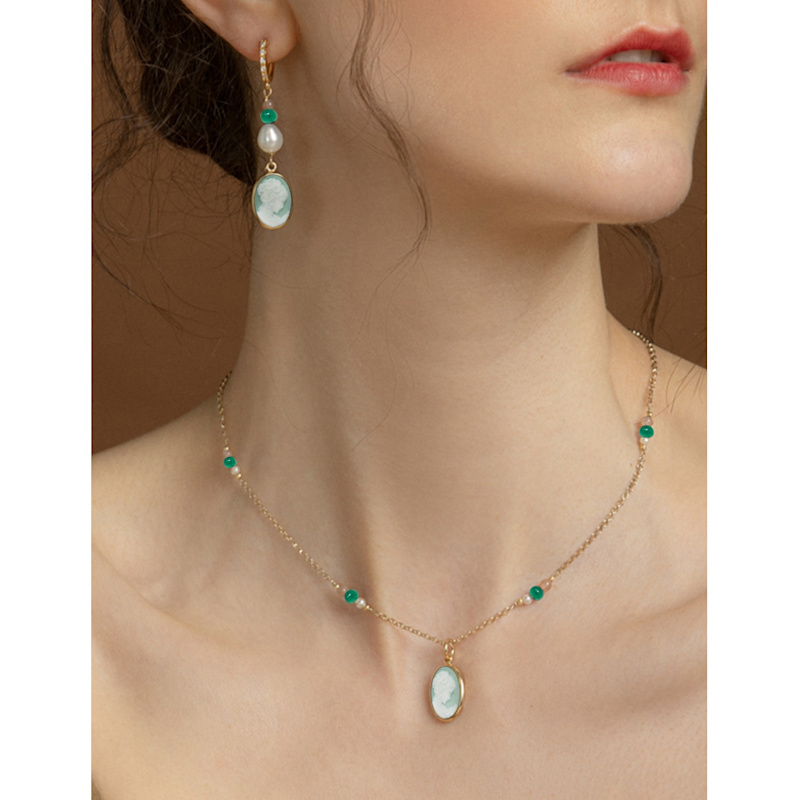 Thumbnail of Little Lovelies Gold-Plated Green Cameo Necklace image