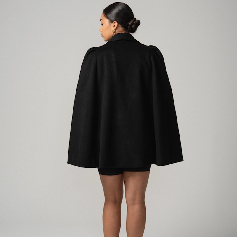 Wool Cashmere Sable Short Cape In Black | Nina Nieves | Wolf & Badger