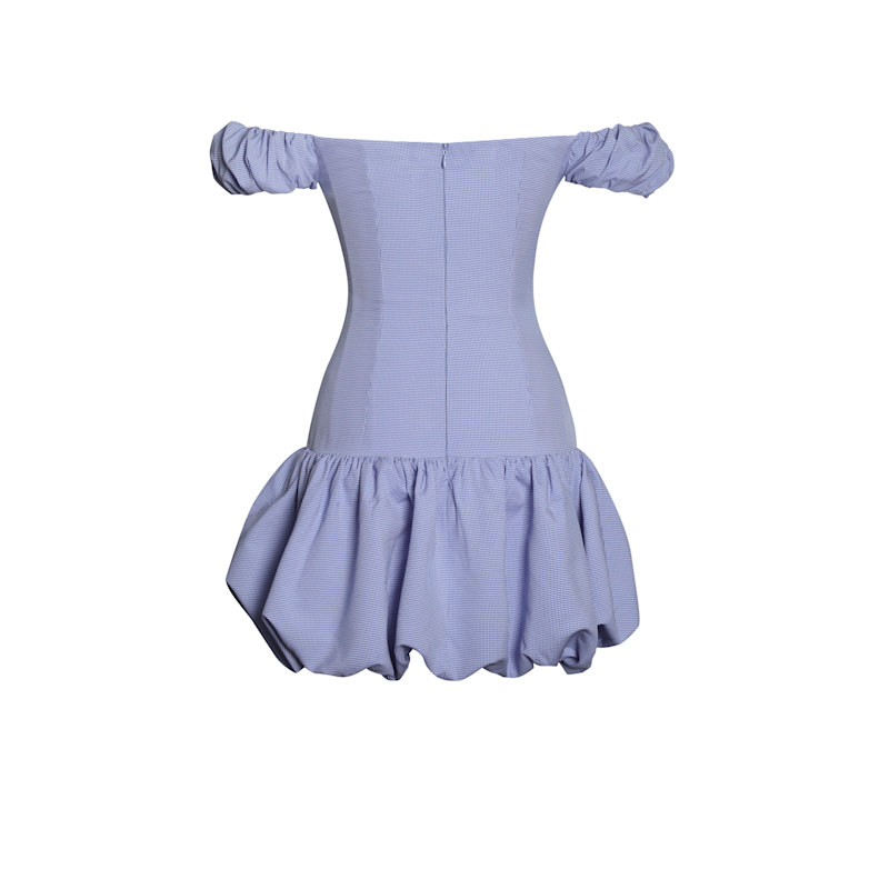 Thumbnail of Sablee Checkered Puffy Off Shoulder Trim Bubble Hem Mini Dress image