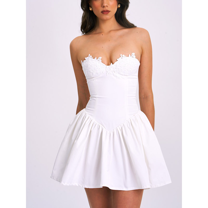 Thumbnail of Sacha White Lace Drop Waist Corset Puffy Mini Dress image