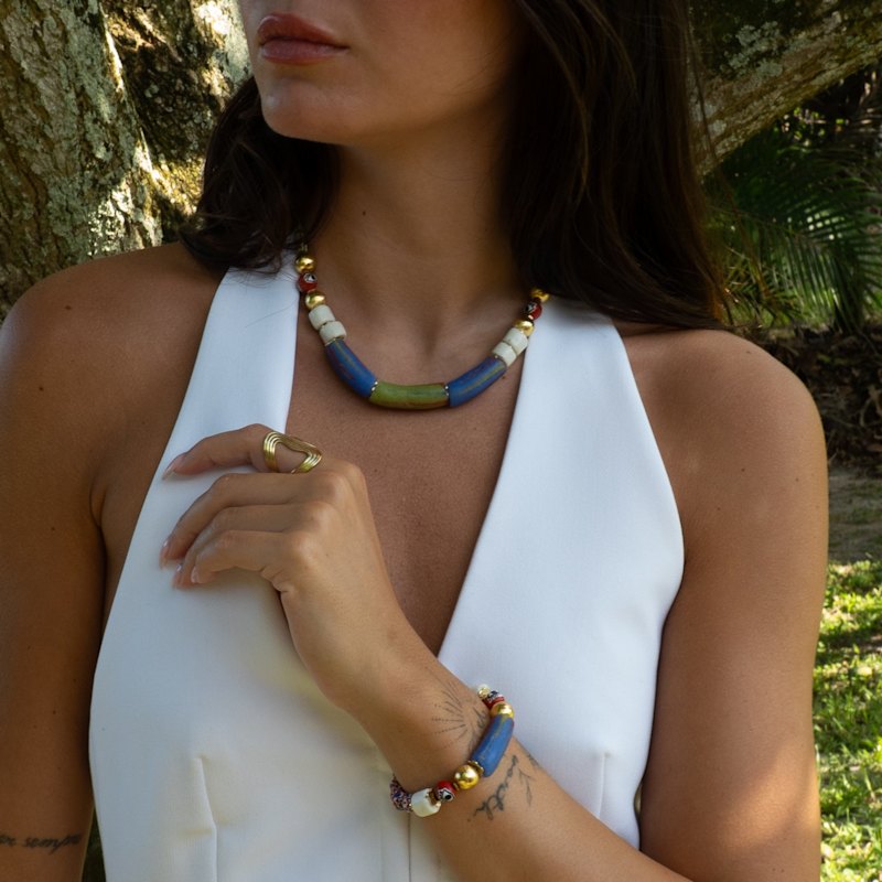 Thumbnail of Sacred African Trade Bead Evil Eye Talisman Bracelet - Blue image