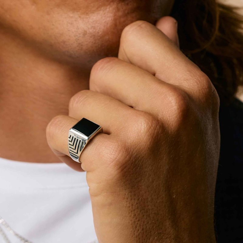Thumbnail of Sacred Universe Men's Silver Signet Ring - Black Onyx image